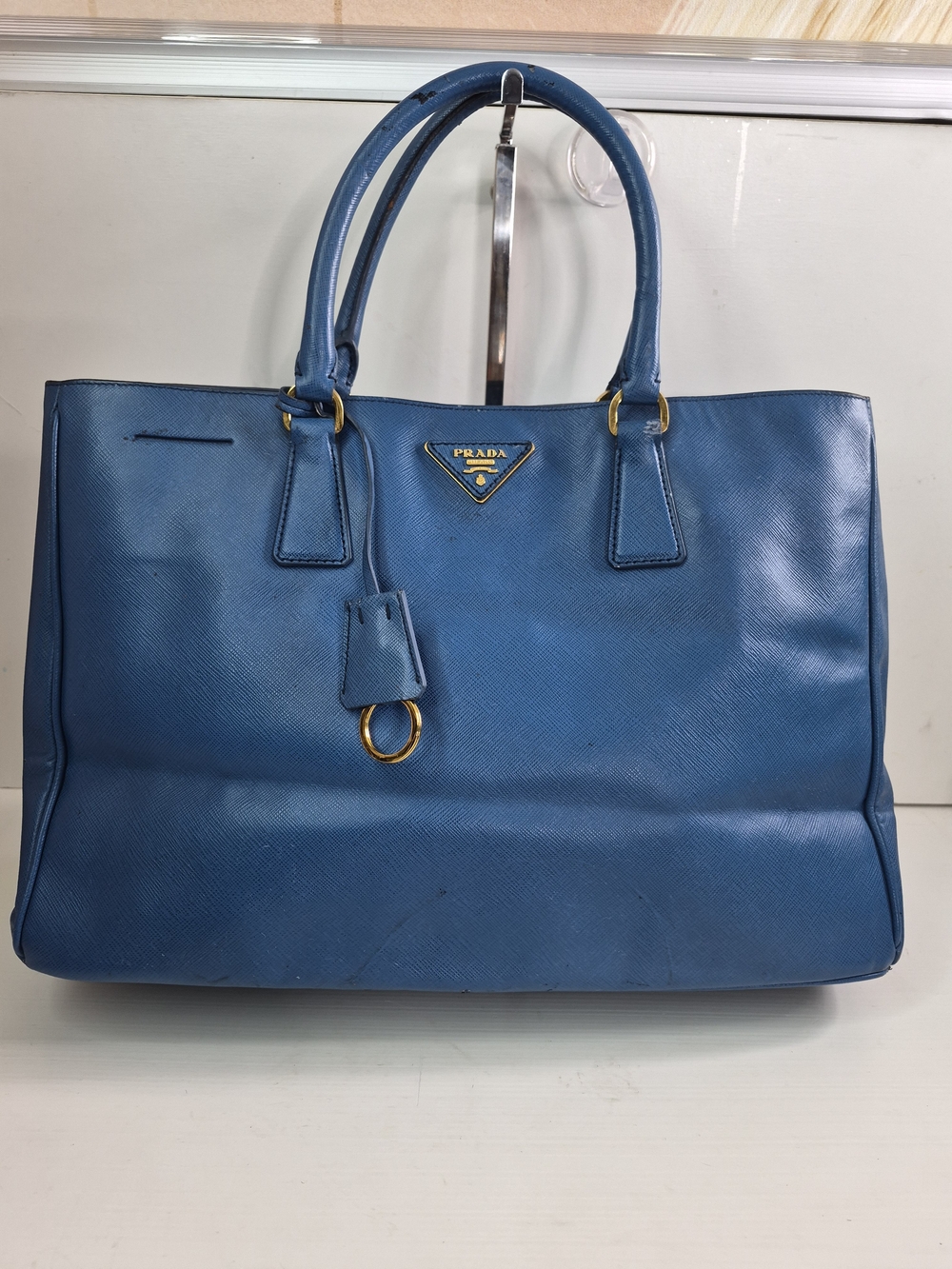 Prada Blue Saffiano Leather Tote Bag